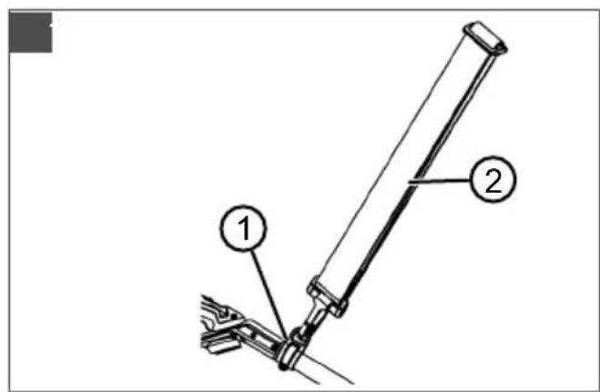 Technical diagram of a mechanical device with labeled parts 1 and 2