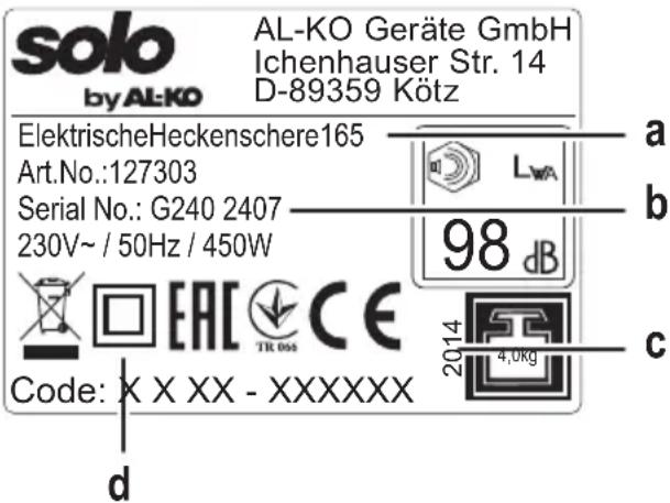 AL-KO Solo 166 - Plaque signalétique - 1