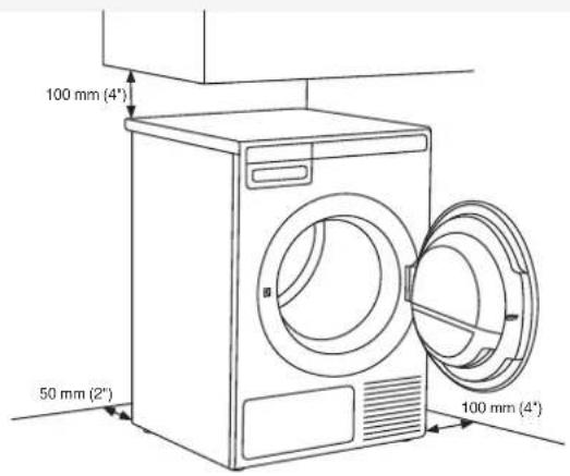ASKO T208H.W.U - Espace libre autour du seche-linge pour un fonctionnement optimum - 1