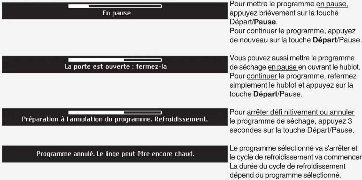 ASKO T411VD.W.U - Pause, arrêt, ou modifi cation du programme - 1