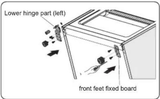 Lower hinge part (left) front feet fixed board