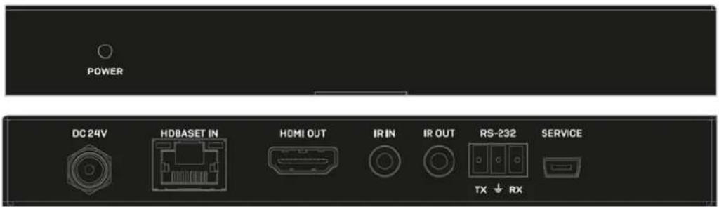 POWER DC 24V HDBASET IN HDMI OUT IR IN IR OUT RS-232 SERVICE TX ↓ RX
