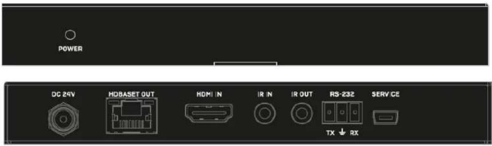 POWER DC 24V HDBASET OUT HDMI IN IR IN IR OUT RS-232 SERVICE TX ↓ RX
