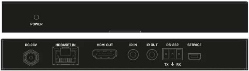 POWER DC 24V HDBASET IN HDMI OUT IR IN IR OUT RS-232 SERVICE TX RX