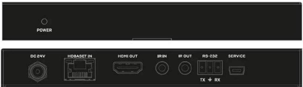 POWER DC 24V HDBASET IN HDMI OUT IR IN IR OUT RS-232 SERVICE TX RX
