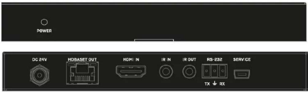 POWER DC 24V HDBASET OUT HDMI IN IR IN IR OUT RS-232 SERVICE TX ↓ RX