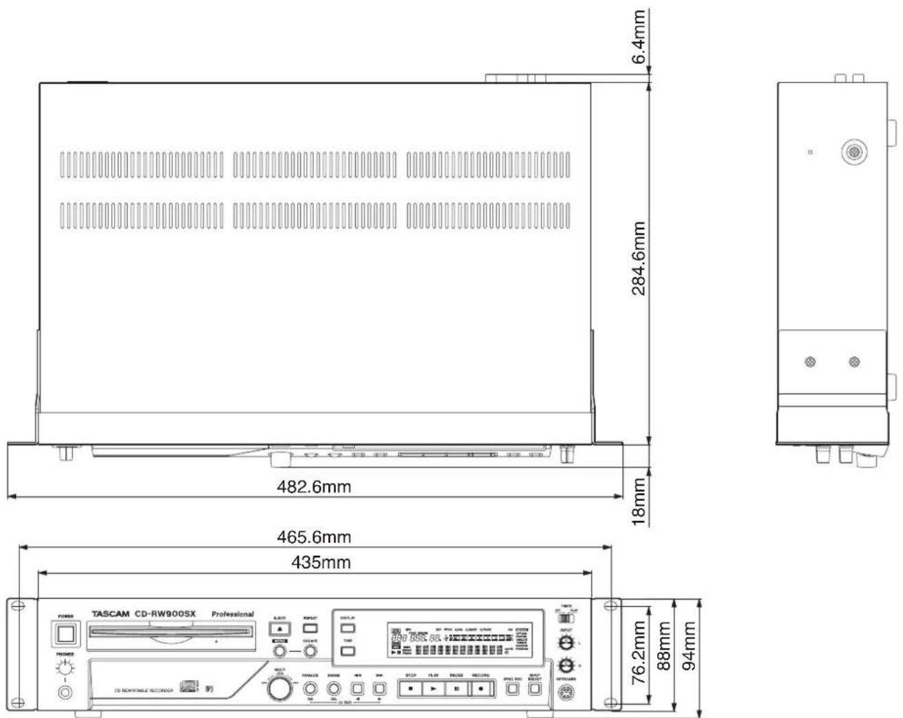 TASCAM CDRW900SX - Dessin avec cotes - 1
