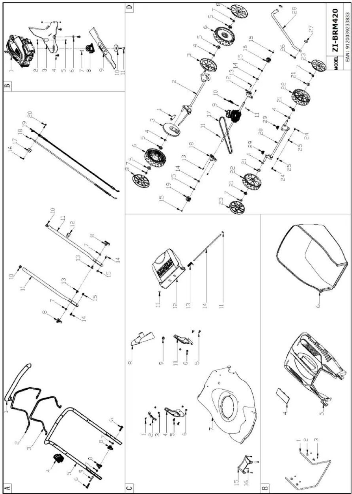 Zipper ZIBRM420 - Explosionszeichnung / Explosion drawing ZI-BRM420 / Vue éclatée - 1