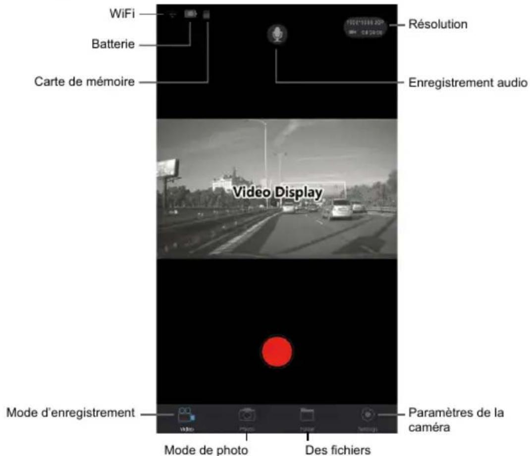 WiFi Batterie Carte de mémoire Résolution Enregistrement audio Video Display Mode d'enregistrement Paramètres de la caméra Mode de photo Des fichiers
