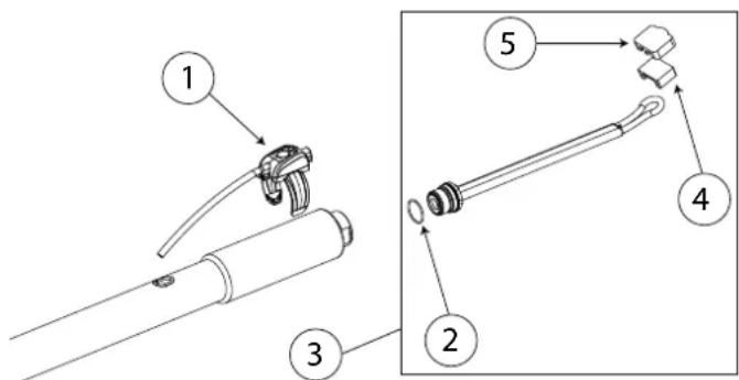 Technical diagram showing a mechanical device with numbered components and labeled parts