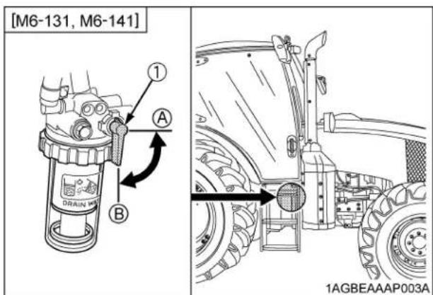KUBOTA M6101 - Assurez-vous que le bouchon du carburant est en position "OUVERT". - 2