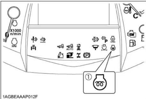 KUBOTA M6101 - Tourner la clé de contact à la position "ENGAGÉE" et maintenez-la jusqu'à ce que le témoin lumineux du chauffeur s'éteigne. - 1