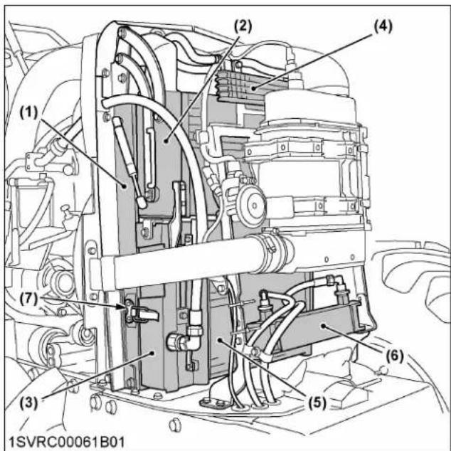 KUBOTA M7132 - Emplacements du radiateur et du refroidisseur - 1