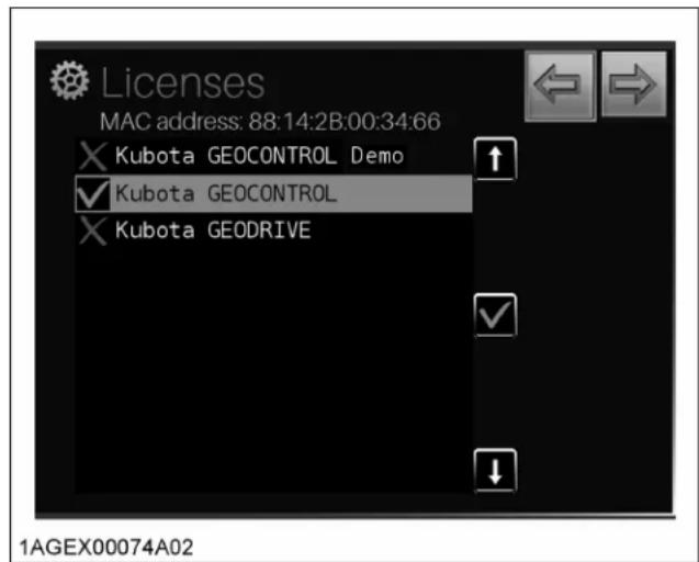 KUBOTA M7132 - Écran de confirmation de licence - 1