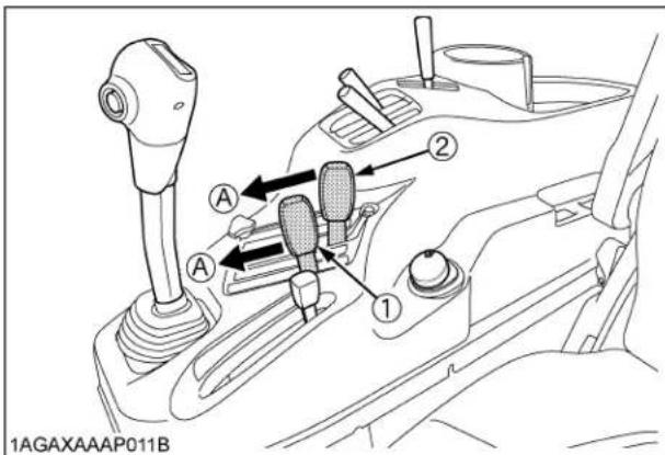 KUBOTA L4060 - Placez les leviers du contrôle hydraulique dans sa plus basse position. - 1