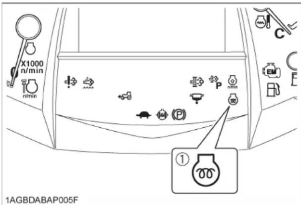 KUBOTA M5111 - Tourner la clé de contact à la position "ENGAGÉE" et maintenez-la jusqu'à ce que le témoin lumineux du chauffe-moteur s'éteigne. - 1