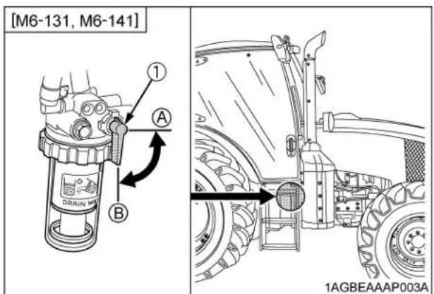 KUBOTA M6111 - Assurez-vous que le bouchon du carburant est en position "OUVERT". - 2