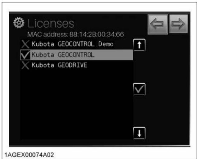 KUBOTA M7152 - Écran de confirmation de licence - 1