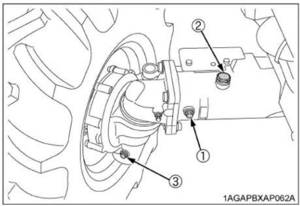 KUBOTA L3301 - Remplacement de l'huile du carter de l'essieu avant. - 1