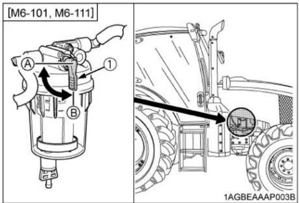 KUBOTA M6131 - Assurez-vous que le bouchon du carburant est en position "OUVERT". - 1