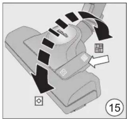Diagram showing a device's internal components with arrows indicating movement, labeled with '15' and symbols like 'box', 'box', and directional arrows.
