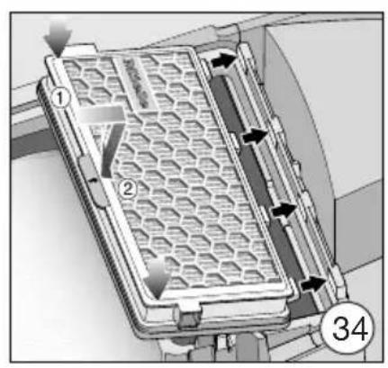 Technical diagram of a mechanical component with numbered parts and directional arrows indicating flow or movement.
