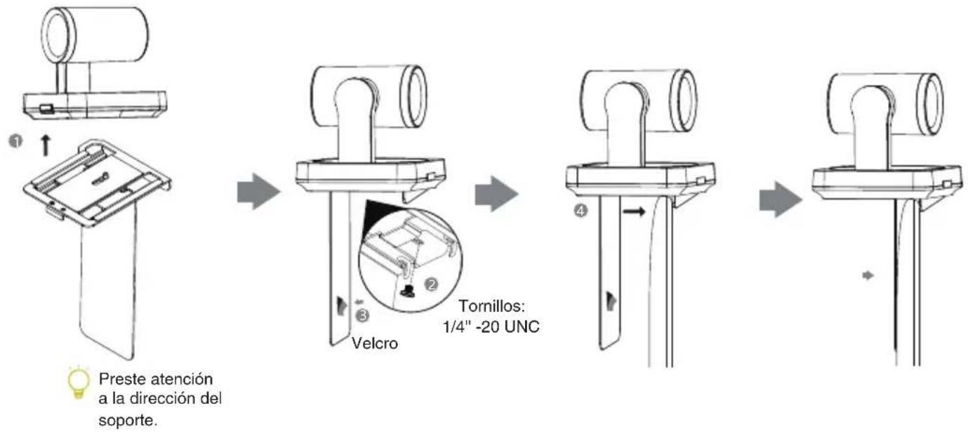 Preste atención a la dirección del soporte. Velcro Tornillos: 1/4" -20 UNC ④