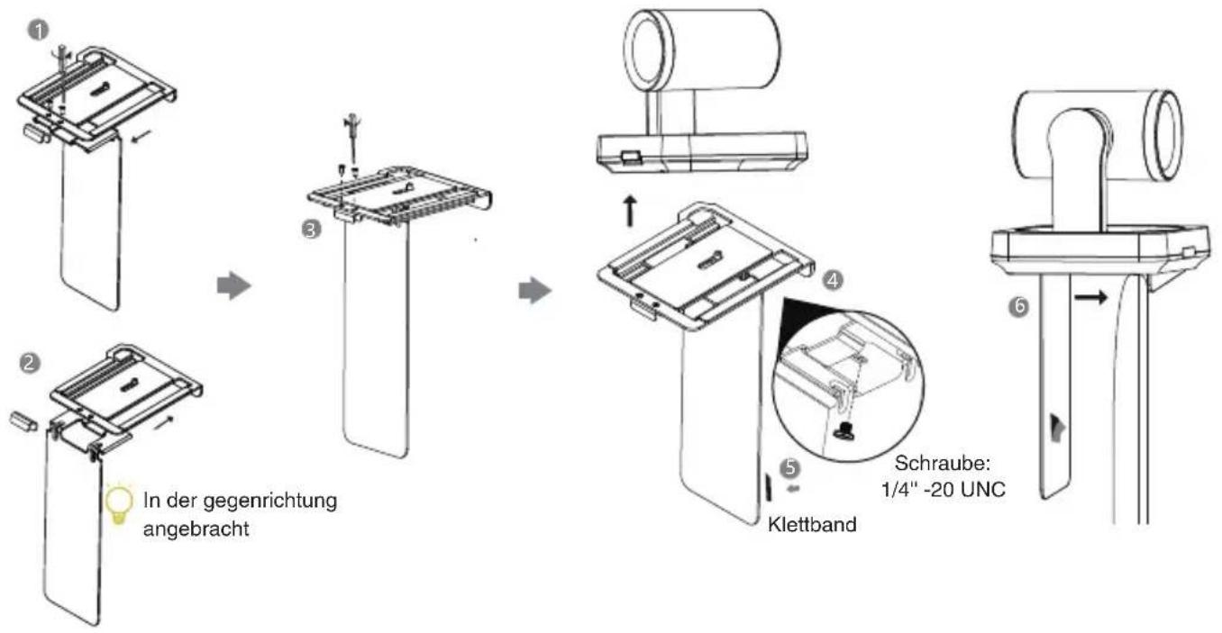 In der gegenrichtung angebracht Schraube: 1/4" -20 UNC Klettband