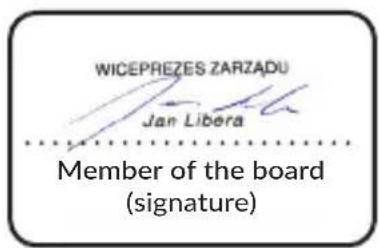 WICEPREZES ZARZADU Jan Libera Member of the board (signature)