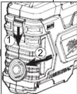 MILWAUKEE M12 HammerVac 230622 - Cómo instalar y extraer el recipiente para el polvo y filtro HEPA - 1