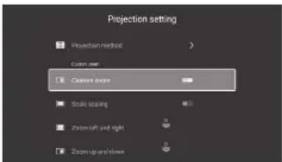 Projection setting Projection method Cabin over Closure step Scale scaling Zoom-left and right Zoom up-and close