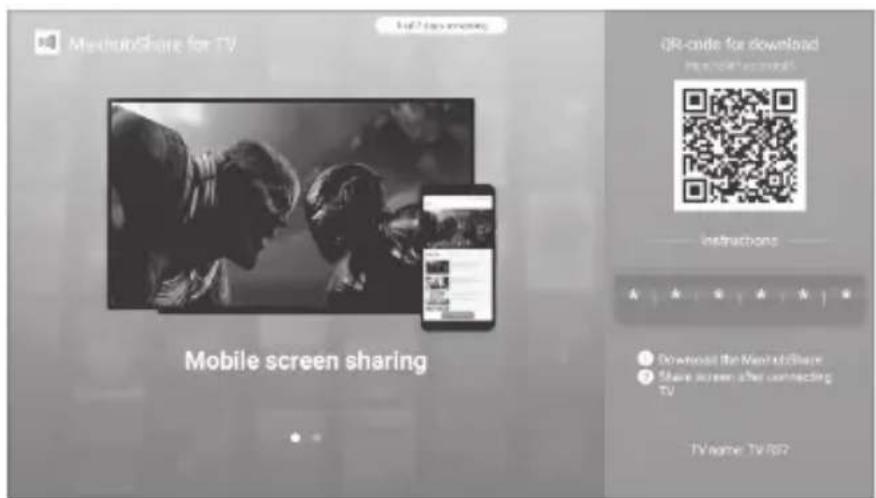 MeshubShare for TV Mobile screen sharing QR-code for download Instructions Download the MeshubShare Share screen after connecting TV TV game: TV/882