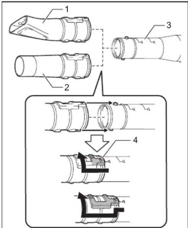 Technical diagram showing a mechanical assembly with numbered components and directional arrows indicating process steps.