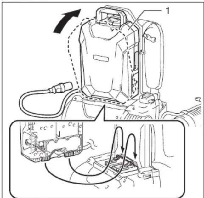 Technical diagram showing mechanical assembly with labeled components and wiring connections