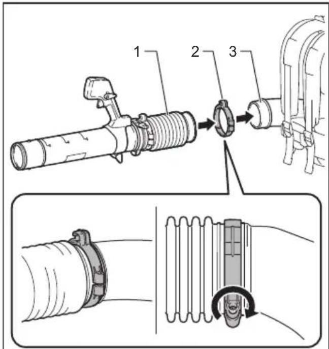 Technical diagram showing a mechanical assembly with labeled parts, including a pipe fitting and a coiled spring mechanism.