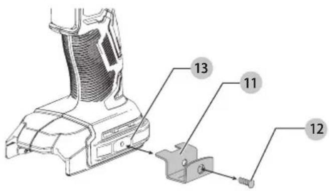 Technical diagram of a mechanical component with numbered parts labeled 11, 12, and 13