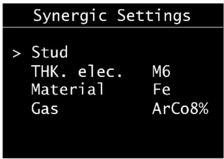 GYS Gyspot Combi Arcpull - SYNERGIC MODE SETTINGS MENU - 1