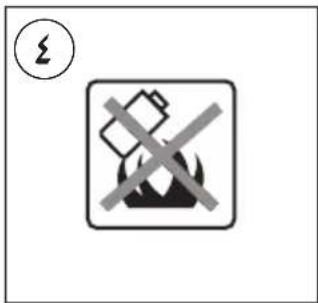 Warning sign with crossed-out electrical symbols and a lightning bolt icon, indicating no protection or hazard.