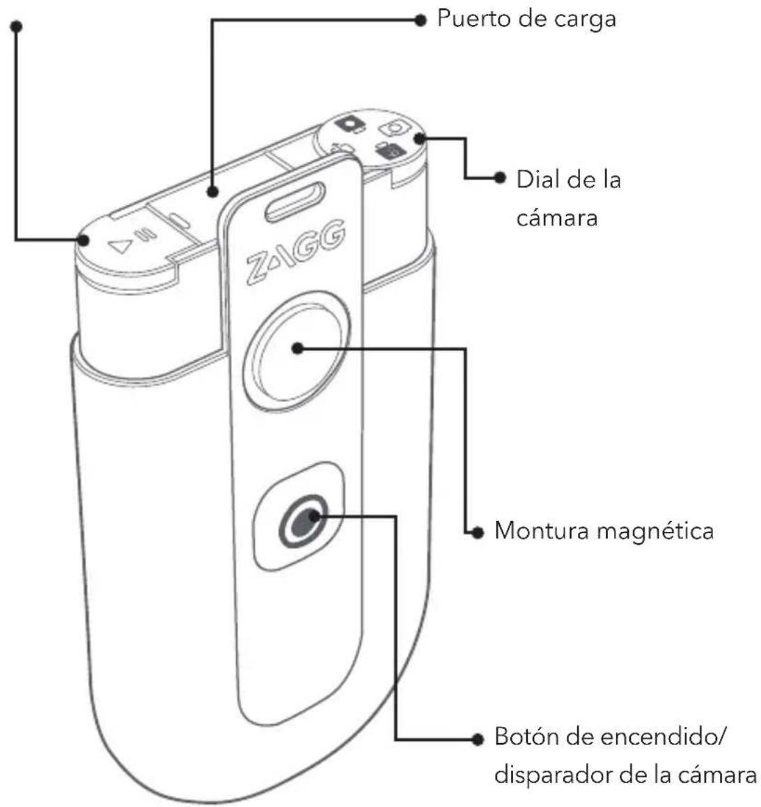 Puerto de carga Dial de la cámara Montura magnética Botón de encendido/ disparador de la cámara