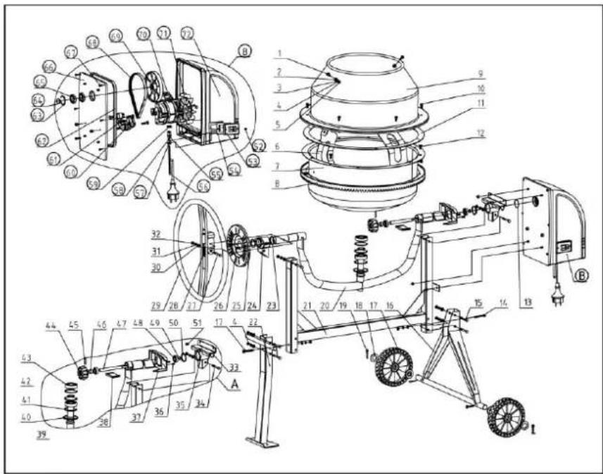 Zipper ZIBTM130 - Explosionszeichnung / explosion drawing / Vue éclatee - 1