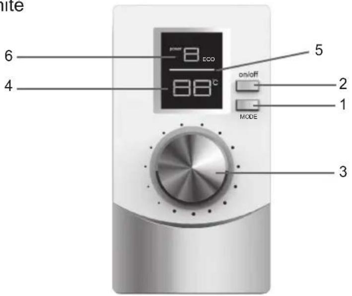 white 6 4 8 ECO 88°C 5 on/off 2 MODE 1 3
