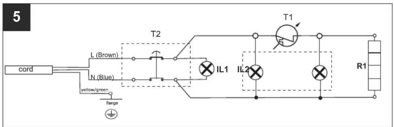 5 T2 T1 L (Brown) N (Blue) IL1 IL2 yellow/green flange R1