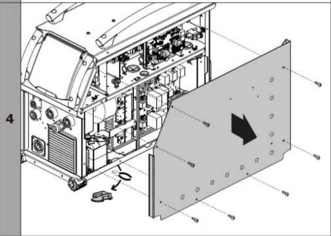 Technical diagram of an electronic device with labeled components and a directional arrow indicating motion or movement.