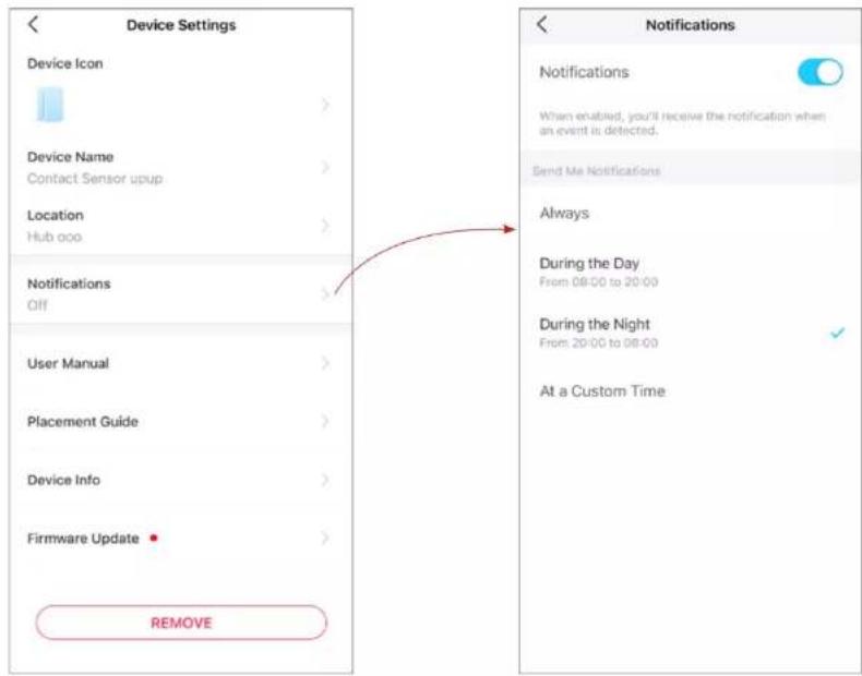 TP-LINK Tapo T110 - Réglages de l'appareil Paramétres des notifications - 1