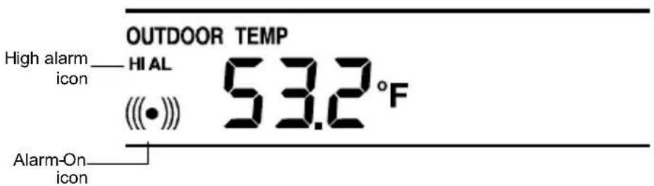 LA CROSSE TECHNOLOGY WS1610IT - Set the Outdoor temperature alarm value (High or Low alarm value) : - 1