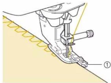 BABY LOCK Solaris Vision - Abaissez le pied-de-biche afin que son guide se trouve exactement contre le bord du tissu. - 4