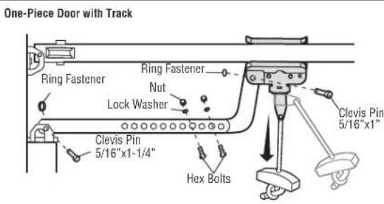 CHAMBERLAIN D2101C - STEP 9 Connect the Door Arm to the Trolley (continued)   OPTION B - ONE-PIECE DOORS - 4