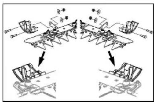 Technical diagram showing mechanical assembly steps with labeled components and directional arrows indicating process flow.
