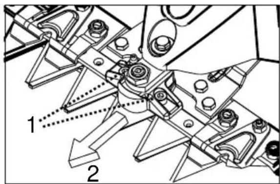Technical diagram of a mechanical assembly with numbered components and directional arrows indicating motion or flow.