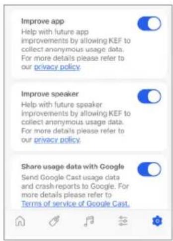 KEF LSX II - « Analytics – Improve App/Speaker » (analyses – amélioration de l'application/des enceintes) - 1